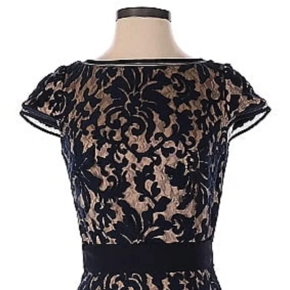 Women’s Size 2 (Altered Length) - Tadashi Shoji Navy and Tan Formal Dress - Picture 3 of 4